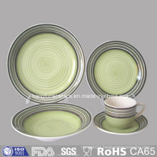 Green Color Glazed Ceramic Stoneware Plate and Mug